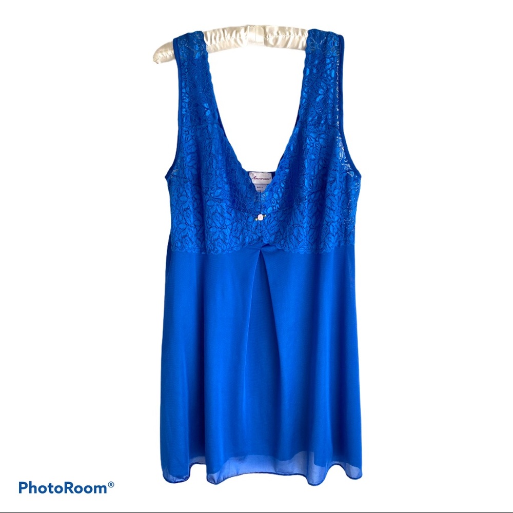 Amoureuse Short Blue Nightgown with Lace Bodice Size 1X